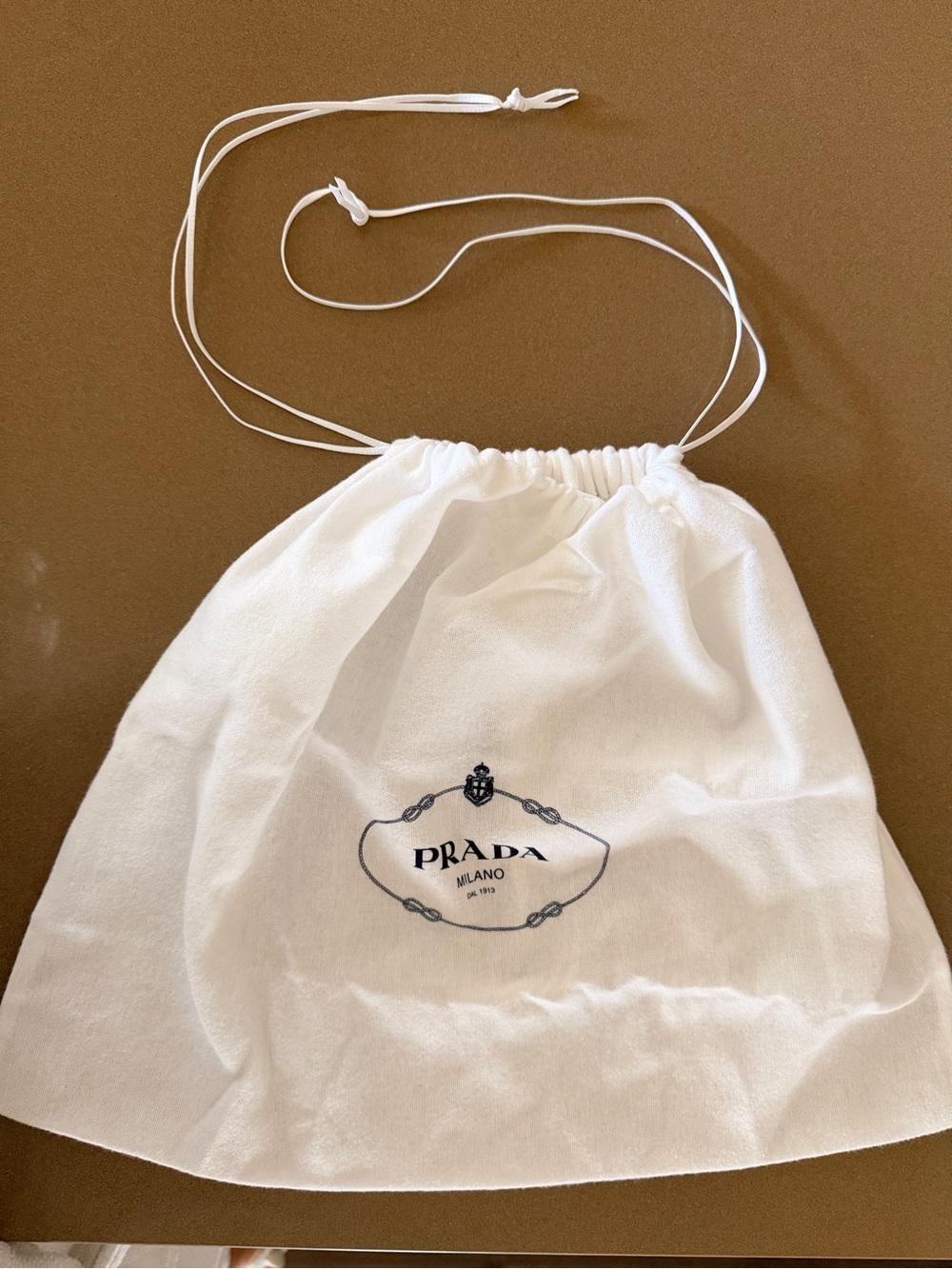 Prada White Drawstring Logo Dust Pouch